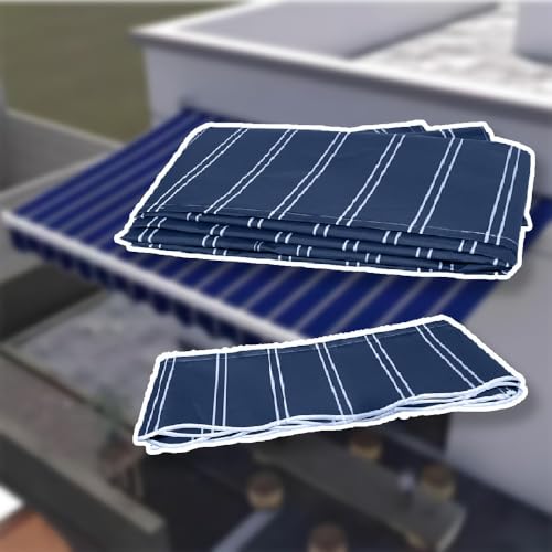 Manuell Terrassenmarkise Ersatzstoff - UV-Schutz Sonnenschutz für Fenster, Türen, Gärten & Balkon - einziehbares Markisentuch 2,0 m bis 7,0 m (Blau, 6,0 x 2,5 m) von Generisch
