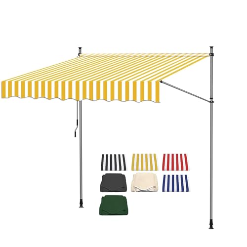 Manuell einziehbare Markise 1,5 x 1,2 m – verstellbarer Sonnenschutz für Außenbereich mit UV Schutz für Garten Balkon – einfache Installation Pergola-Abdeckung (Gelb-Weiß, maximale Höhe 310 cm) von Generisch