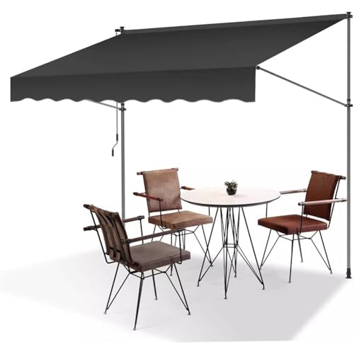 Manuell einziehbare Markise Outdoor Terrassenmarkise mit Handkurbel Höhenverstellbar UV-Schutz aus Polyester ohne Bohren Installation von Generisch