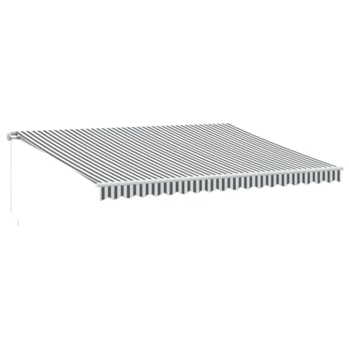 Manuell einziehbare Markise mit LED-Beleuchtung 450x350cm Dunkelgrau & Weiß Outdoor Terrassenüberdachung Sonnenschutz Abdeckung Türvordach Wetterbeständig Markise von Generisch