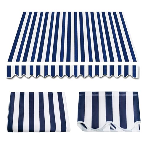 Manuell einziehbarer Markisenstoff, Ersatz-Sonnenschutz, für den Außenbereich, 300 g/m², UV- und wasserabweisendes Polyestergewebe, 4,9 x 2 m, blau-weiße Streifen Manuell einziehbarer Markisenstoff, Ersatz-Sonnenschutz, für den Außenbereich, 300 g/m², UV- und wasserabweisendes Polyestergewebe, 4,9 x 2 m, blau-weiße Streifen von Generisch