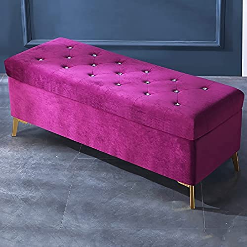 Marineblauer Samt-Ottomane mit Kristallknopf, Tufting, eleganter Fußstütze, Hocker für Schlafzimmer, Eingangsbereich, vielseitige Schuhbank, platzsparendes Design, 80 x 42 x 45 cm von Generisch