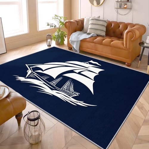 Maritime Geschenke - Teppich Wohnzimmer Schlafzimmer Segelboot, Kleiner Teppich Kinderzimmer Maritim Blau, Weich Kurzflor & Waschbar & rutschfest Fussmatte Innen, Kinderteppich 80x150 cm von Generisch