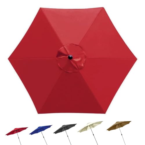 Market Umbrella Replacement Canopy Cover, 3.0 m Waterproof UV-Resistant Patio Shade for 2.7m/3m Outdoor Garden Pool Beach Red 6-Rib Design von Generisch