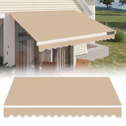 Markisenbespannung ersatzstoff W:3,4,5,6,7 m Balkon Markisenstoff Markise Sonnenschutz Ersatz Markisentuch mit Volant Markiesenstoff Polyester für Terrasse wasserabweisend(Khaki,3.5x2.5m/11.5x8ft) von Generisch