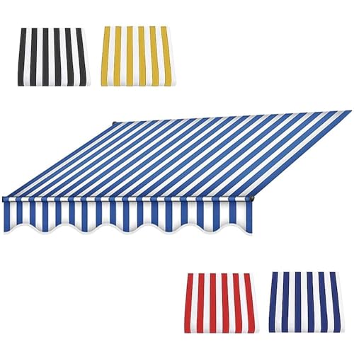 Markisenstoff, Ersatzstoff, 2,4 x 2 m, 3,6 x 3 m, 4,9 x 2,4 m, 6,1 x 3 m, Ersatztuch, gestreift, Markise, Sonnenschutz, Leinwand für Innenhöfe, Veranden, Markt (Blau, 2 x 1,5 m) von Generisch