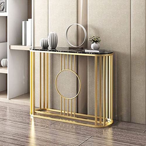 Marmor Oval C mit Gold Rahmen für Flur Wohnzimmer oder Veranda Moderner Schmiedeeisen Sofatisch gegen die Wand Stilvoller schwarzer Marmor Foyer Tisch Marmor Oval C mit Gold Rahmen für Flur Wohnzimmer oder Veranda Moderner Schmiedeeisen Sofatisch gegen die Wand Stilvoller schwarzer Marmor Foyer Tisch von Generisch
