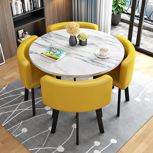 Marmor Runder Esstisch für 4 mit Stühlen Büro Empfang Schreibtisch und Stuhl Set - Modernes Tischset für Lounge, Wohnzimmer - 4 Stühle inklusive von Generisch
