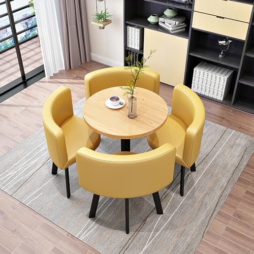 Marmor Runder Esstisch für 4 mit Stühlen Büro Empfang Schreibtisch und Stuhl Set - Modernes Tischset für Lounge, Wohnzimmer - 4 Stühle inklusive von Generisch
