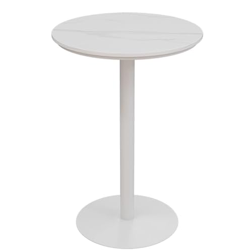 Marmor Thekenhöhe Frühstücksbar Cocktail Bistrotisch zum Essen und Unterhaltung hoher Kaffeetisch mit seitlichem Ende in Weiß 95 cm Höhe von Generisch