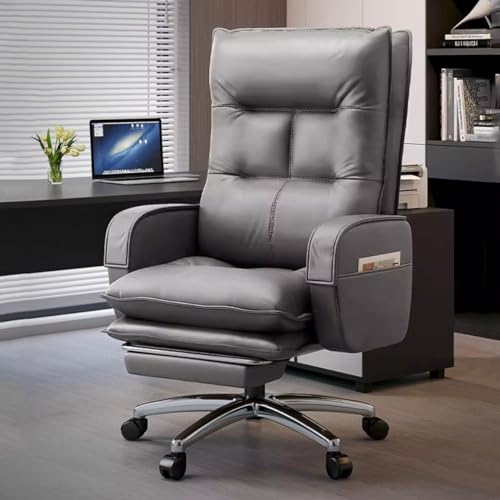 Massage-Bürostuhl, Chefsessel mit Fußstütze, Computer-Schreibtischstuhl mit 7-Punkt-Massage, Arbeitsstühle mit Rollen, Leder, hohe Rückenlehne, Drehstuhl mit gepolsterter Armlehne von Generisch