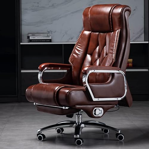 Massage-Bürostuhl, große und hohe Rückenlehne, Chefsessel mit dickem Sitzkissen und Lendenwirbelstütze, ergonomischer Aufgaben-Drehstuhl für bequemes Arbeiten aus Lederfaserstoff von Generisch