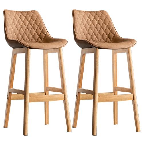 Massivholz Barhocker 2er Set Küchenthekenhöhe Barhocker mit Kunstledersitz Polsterhocker für Thekeninsel von Generisch