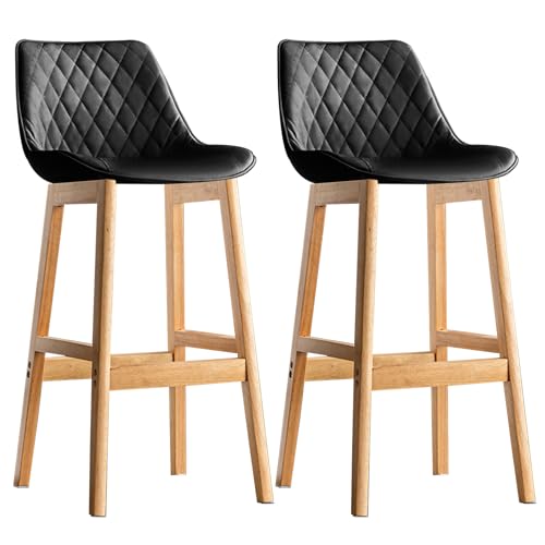 Massivholz Barhocker 2er Set Küchenthekenhöhe Barhocker mit Kunstledersitz Polsterhocker für Thekeninsel von Generisch