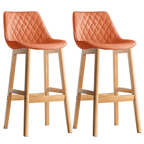 Massivholz Barhocker 2er Set Küchenthekenhöhe Barhocker mit Kunstledersitz Polsterhocker für Thekeninsel von Generisch
