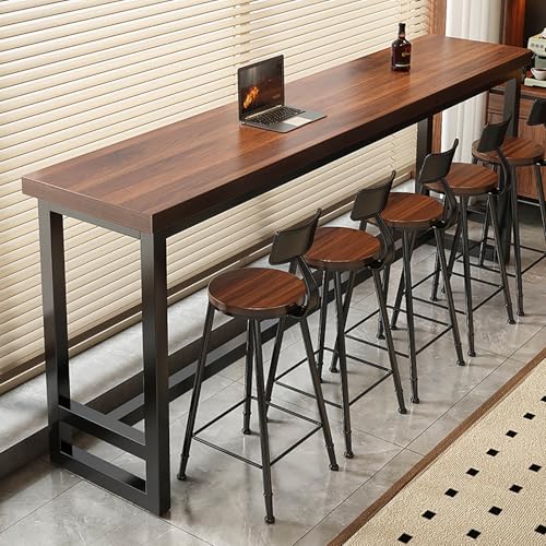 Massivholz Bartisch Ausziehbar Industrie Esstisch Rechteckig Thekenhöhe Küchentisch Schmaler Sofatisch mit Metallbeinen Stilvoller Hochtisch für kleine Räume von Generisch