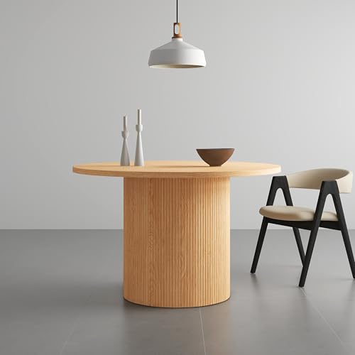 Massivholz-Esstisch 120 cm Rundtisch mit rustikalem Eichenholz-Gestell – Robuste Mehrzweck-Tisch für Küche, Esszimmer oder Homeoffice in 3 Farben (Schwarz, Natur, Walnuss) – Leicht zu reinigen von Generisch