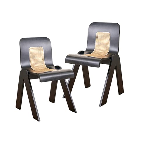 Massivholz Esszimmerstühle 2er Set mit Rattan-Rückenlehne Bauernhausstil für Küche Wohnzimmer von Generisch
