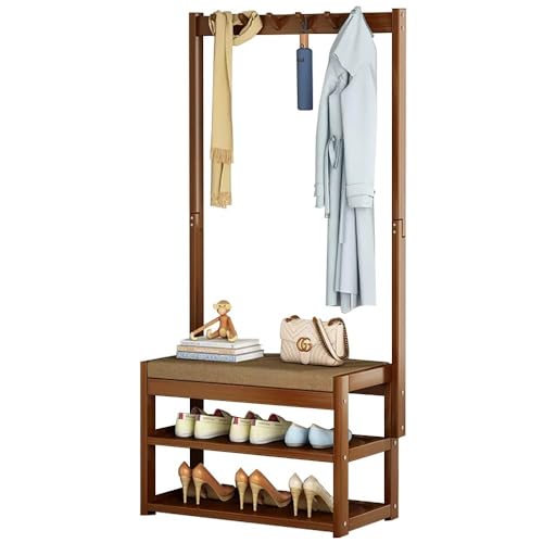 Massivholz Flur Baum mit Sitzbank Garderobenständer 5 Haken 2 Etagen Schuhregal Regal Einfache Montage und freistehend Massivholz Flur Baum mit Sitzbank Garderobenständer 5 Haken 2 Etagen Schuhregal Regal Einfache Montage und freistehend von Generisch