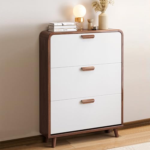 Massivholz Flur Schuhschrank, 3-stöckige herausnehmbare Regale mit Klappschublade, stilvolle Aufbewahrung für Wohnzimmer, Eingang, Wohnung - Weiß Finish Massivholz Flur Schuhschrank, 3-stöckige herausnehmbare Regale mit Klappschublade, stilvolle Aufbewahrung für Wohnzimmer, Eingang, Wohnung - Weiß Finish von Generisch