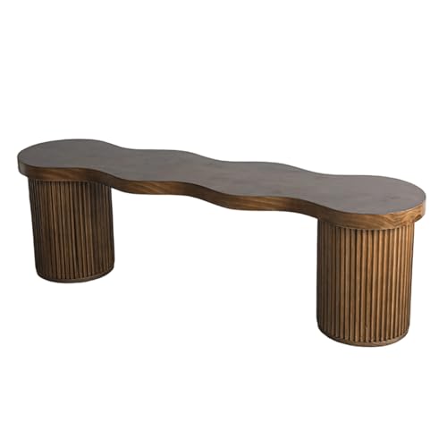 Massivholz Indoor Bank mit runden dicken Beinen Gebogenes Design Schuhaufbewahrung Starke Tragfähigkeit Braun 140 x 35 x 45 cm - Stilvolle Home Eckmöbel von Generisch