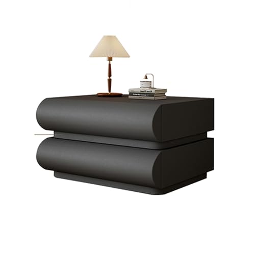 Massivholz Nachttisch Kommode mit Doppelschubladen Einstellbare Helligkeit LED Beleuchtung Modern Beistelltisch für Schlafzimmer & Wohnzimmer (Schwarz) von Generisch