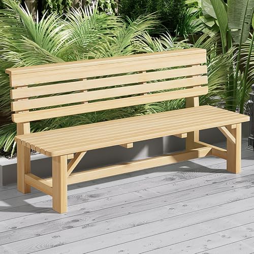 Massivholz Outdoor Bank mit Rückenlehne, Allwetter-langlebige Gartensitzgelegenheit für Parks, Veranden und Hinterhöfe, bequem für 2-3 Personen von Generisch