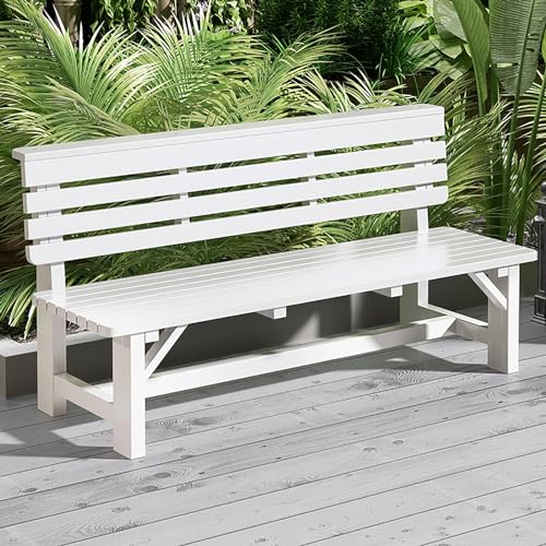 Massivholz Outdoor Bank mit Rückenlehne, Allwetter-langlebige Gartensitzgelegenheit für Parks, Veranden und Hinterhöfe, bequem für 2-3 Personen von Generisch