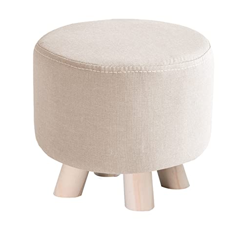 Massivholz Runder Fußhocker Ottomane für Wohnzimmer Schlafzimmer Büro Weiche Fußstütze Stuhl Hocker zum Wechseln von Schuhen Kleiner Beige Hocker von Generisch