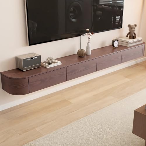 Massivholz Schwebender TV-Ständer mit Stauraum für Wohnzimmer und Schlafzimmer (Braun 200 cm) Modernes Design Stilvolle Wohnmöbel-Lösung von Generisch