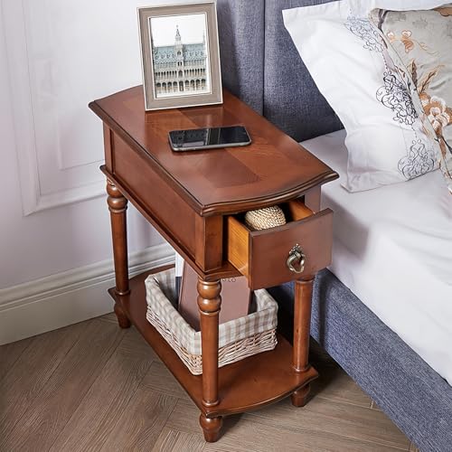 Massivholz Sofa Beistelltisch mit Schublade und Ablage, schmaler Beistelltisch für Schlafzimmer Wohnzimmer, Mid-Century Modern Design Massivholz Sofa Beistelltisch mit Schublade und Ablage, schmaler Beistelltisch für Schlafzimmer Wohnzimmer, Mid-Century Modern Design von Generisch