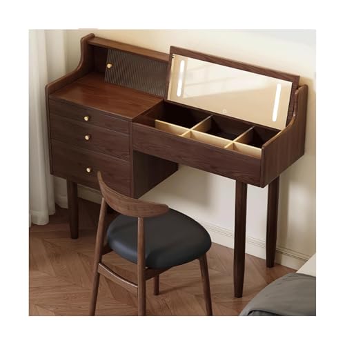 Massivholz Waschtisch mit klappbarem Spiegel 3 Schubladen & Sichtfenster - Walnuss Schminkstation für Schlafzimmer Eleganter Schminktisch Erhältlich in 80 100 120 cm Größen Massivholz Waschtisch mit klappbarem Spiegel 3 Schubladen & Sichtfenster - Walnuss Schminkstation für Schlafzimmer Eleganter Schminktisch Erhältlich in 80 100 120 cm Größen von Generisch