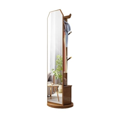 Massivholzgarderobe mit Schublade, Eingangsbereich, Lagerregal, freistehend, vertikaler Kleiderbügel mit Spiegel in voller Länge, Veranda, Nizer, Walnussholz-Finish von Generisch