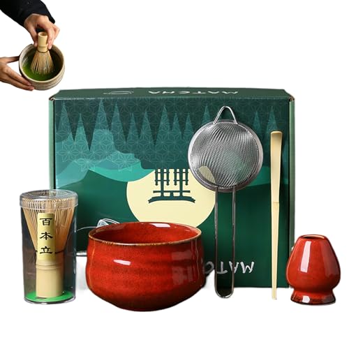 Matcha Whisk Set - Authentic Green Tea Chasen, Moderner Whisk | Scoop Löffel Rührer Mixer Mixer Frother Pinsel Werkzeug Utensil Kit Schüssel Halter Ständer Tablett Potschiff Behälter Zahnradget von Generisch