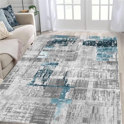 Matten & Teppiche Abstrakt grau-blau Schlafzimmer Teppich Garderobe Matte rutschfest Großer blau Korridorteppich Waschbarer 80X140CM von Generisch
