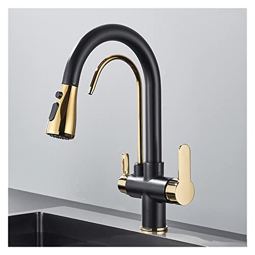 Mattschwarz 360° Ausziehbare Küchenarmatur mit Wasserfilter 3-Wege-Sprüharmatur Stilvolles modernes Design (Typ A Schwarz Gold) für zeitgenössische Küchen von Generisch
