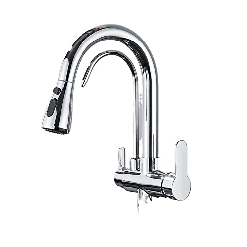 Mattschwarze Küchenarmatur, ausziehbarer Sprühkopf mit 360° Drehung, 3 Funktionen, Wasserfilter, Wasserhahn, intelligenter Spültischmischer (Typ A Chrom), modernes Design für den Heimgebrauch von Generisch