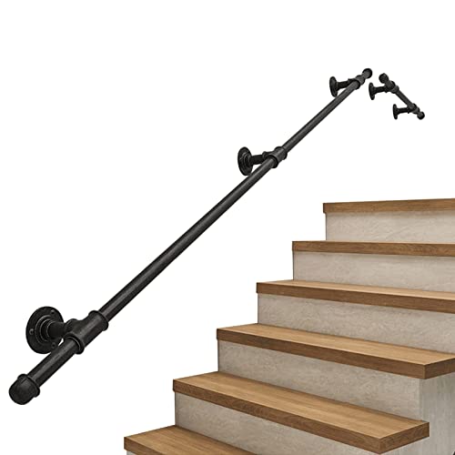 Mattschwarzes Industrierohr-Treppen-Handlauf-Set, antikes rustikales Gusseisen, Wandhalterung, Geländerstütze für Treppen, Außengeländer, langlebig und stilvolle Heimdekoration Mattschwarzes Industrierohr-Treppen-Handlauf-Set, antikes rustikales Gusseisen, Wandhalterung, Geländerstütze für Treppen, Außengeländer, langlebig und stilvolle Heimdekoration von Generisch