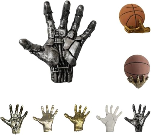 Mechanical Hand Wall Mounted Basketball Holder,Hand-Shaped Ball Storage Rack,Cool Basketball and Soccer Wall Decor Display Rack Display Racks,Punk Style Garage Ball Storage Organizer (Silver-A) von Generisch