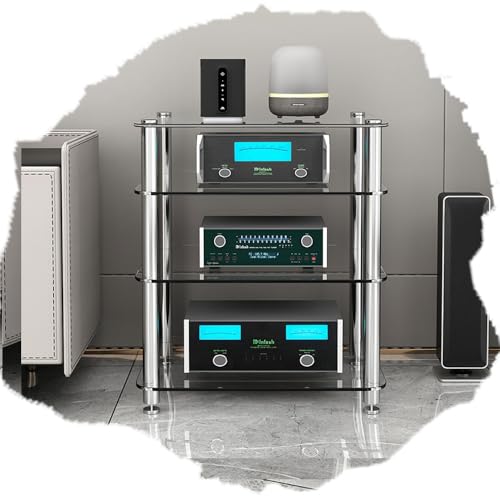 Media Stereo Schrank Ständer gehärtetes Glas Audio Rack HiFi Rack Storage Tower für AV-Geräte Home Entertainment System Player Ständer für Stereo-Komponenten von Generisch