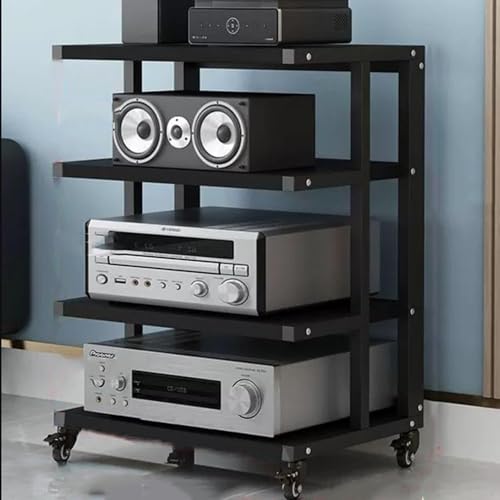 Medienständer mit Rollen, Multi-Tier Stereo Rack für Audio Video Speicher, Beweglicher Schrank für CD-Player und HiFi-Komponenten von Generisch