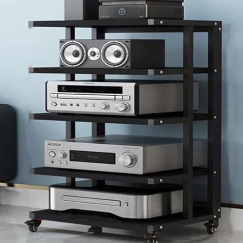 Medienständer mit Rollen, Multi-Tier Stereo Rack für Audio Video Speicher, Beweglicher Schrank für CD-Player und HiFi-Komponenten von Generisch