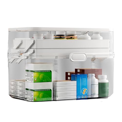 Medikamenten-Organizer, Medizinschrank-Organizer, Polypropylen, herausnehmbarer 3-stöckiger Medikamentenkoffer, Werkzeugbehälter mit Tablett für Familie, Männer und Senioren, 29 x 17 x 15 cm von Generisch