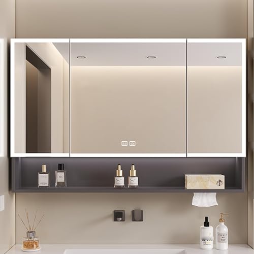 Medizinschrank aus Aluminium mit LED-Lichtern, Anti-Beschlag-Spiegel, Smart-Touch-Schalter, Badezimmer-Aufbewahrung mit offenem Regal und Papierhandtuchloch Medizinschrank aus Aluminium mit LED-Lichtern, Anti-Beschlag-Spiegel, Smart-Touch-Schalter, Badezimmer-Aufbewahrung mit offenem Regal und Papierhandtuchloch von Generisch