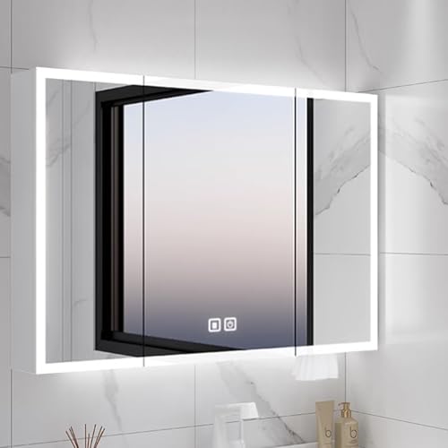 Medizinschrank mit LED-Beleuchtung, Aluminium, mit intelligentem Anti-Beschlag-Spiegel, Wandmontage, Badezimmer-Aufbewahrung mit Schönheitsregal, moderner Kosmetikspiegel mit Lichtern Medizinschrank mit LED-Beleuchtung, Aluminium, mit intelligentem Anti-Beschlag-Spiegel, Wandmontage, Badezimmer-Aufbewahrung mit Schönheitsregal, moderner Kosmetikspiegel mit Lichtern von Generisch