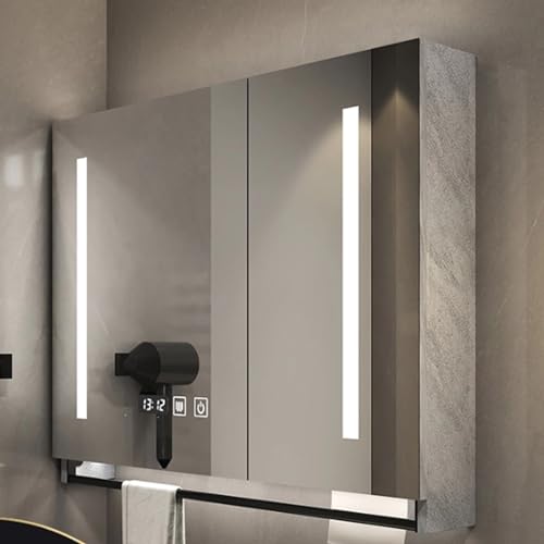 Medizinschrank mit Spiegel und LED-Lichtern, Wandmontage mit Touch-Schalter, Ein-Klick-Entnebelung, rechteckiges Design und Handtuchstange für Badezimmeraufbewahrung Medizinschrank mit Spiegel und LED-Lichtern, Wandmontage mit Touch-Schalter, Ein-Klick-Entnebelung, rechteckiges Design und Handtuchstange für Badezimmeraufbewahrung von Generisch