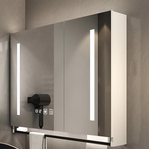 Medizinschrank mit Spiegel und LED-Lichtern, Wandmontage mit Touch-Schalter, Ein-Klick-Entnebelung, rechteckiges Design und Handtuchstange für Badezimmeraufbewahrung Medizinschrank mit Spiegel und LED-Lichtern, Wandmontage mit Touch-Schalter, Ein-Klick-Entnebelung, rechteckiges Design und Handtuchstange für Badezimmeraufbewahrung von Generisch