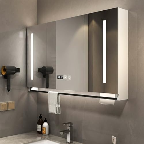 Medizinschrank mit Spiegel und LED-Lichtern, Wandmontierter Badezimmer-Waschtisch, Ein-Klick-Entnebelung, Touch-Schalter, rechteckiges Design mit Handtuchstange Medizinschrank mit Spiegel und LED-Lichtern, Wandmontierter Badezimmer-Waschtisch, Ein-Klick-Entnebelung, Touch-Schalter, rechteckiges Design mit Handtuchstange von Generisch