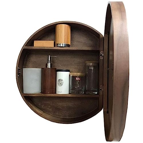 Medizinschrank zur Wandmontage mit Spiegel - Runder Badezimmer-Aufbewahrungsschrank mit verstellbarem Kosmetikspiegel aus Holz zum Aufhängen von Medizin für platzsparende und stilvolle von Generisch