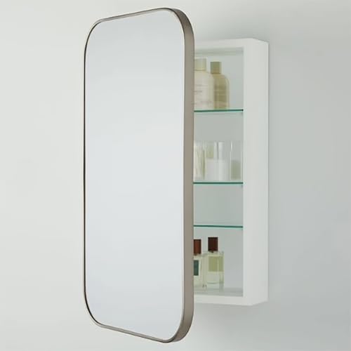 Medizinschrank zur Wandmontage mit abgeschrägtem Spiegel, Stauraum, Glasablagen, abgerundetes rechteckiges Design für Badezimmer-Schminktisch-Organisation Medizinschrank zur Wandmontage mit abgeschrägtem Spiegel, Stauraum, Glasablagen, abgerundetes rechteckiges Design für Badezimmer-Schminktisch-Organisation von Generisch